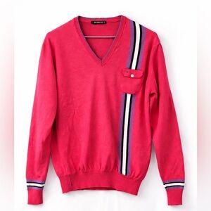 Jeordie's V-Neck Knit Sweater with Stripe Detail -
Medium (Estimated)